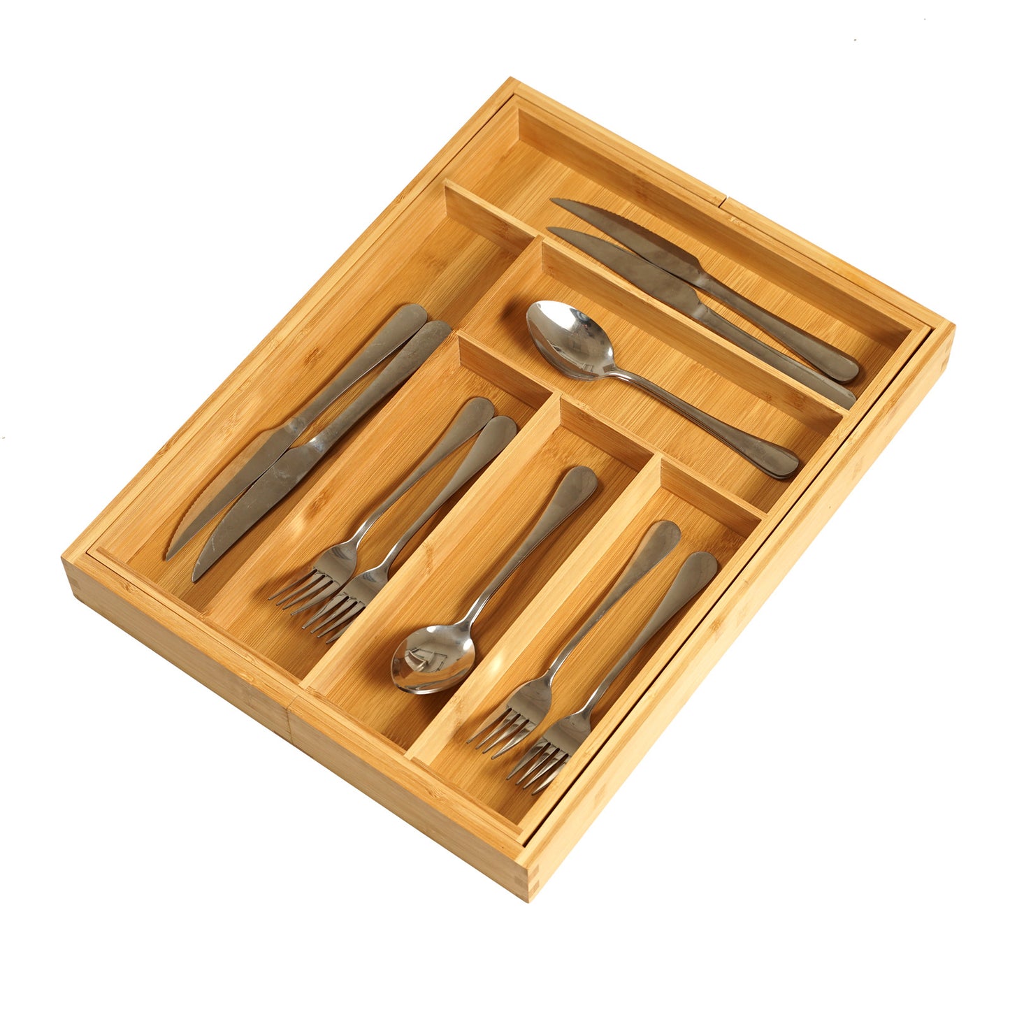 Bamboo Retractable Knife Drawer Storage Box - Natural Finish, 45L