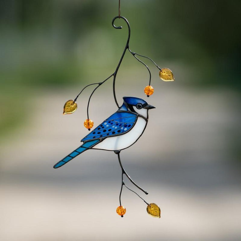 Bird Wall Decor Sculpture - Handmade Iron Indoor Home Art - Blue