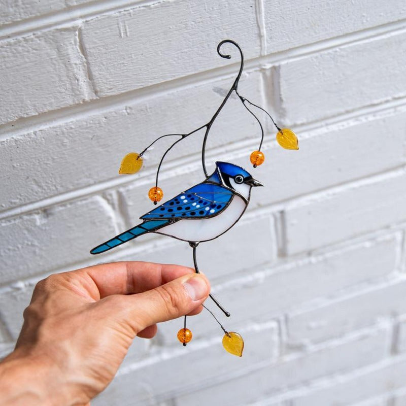 Bird Wall Decor Sculpture - Handmade Iron Indoor Home Art - Blue