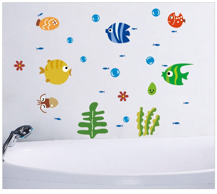 Children's Cartoon Sea Fish Bubble Wall Sticker - Removable Bathroom Decor 24x42cm