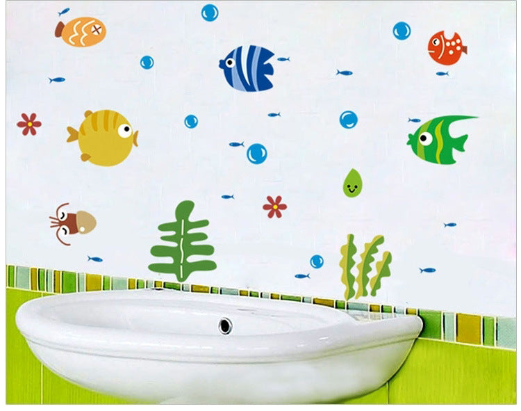 Children's Cartoon Sea Fish Bubble Wall Sticker - Removable Bathroom Decor 24x42cm