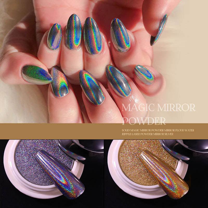 Solid Laser Nail Powder - Gold & Silver Glitter for Nail Art