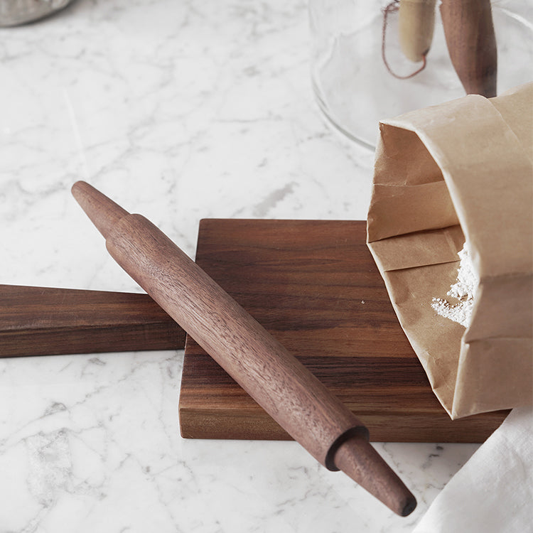 Nordic Wooden Rolling Pin for Baking - Black Walnut Kitchen Tool, 30cm
