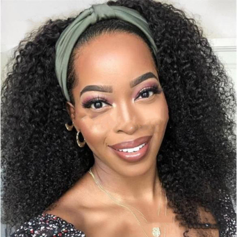 Curly Hair Wig Ladies Short Turban Style Synthetic Wig - Black, 35cm