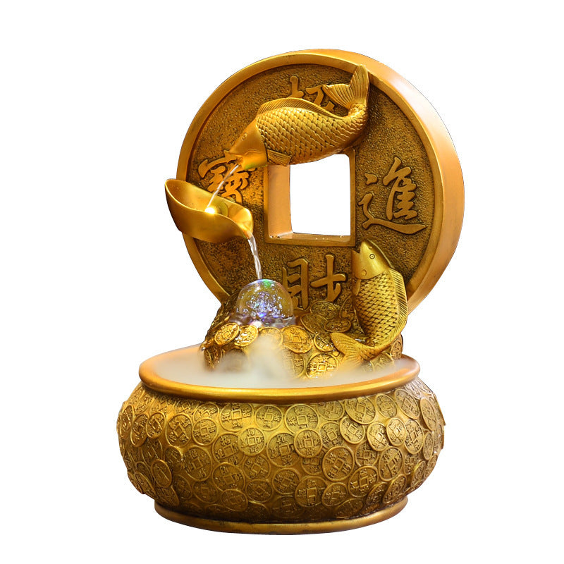 Feng Shui Fish Water Fountain Ornament for Home & Office Decor - Gold, Trumpet, US