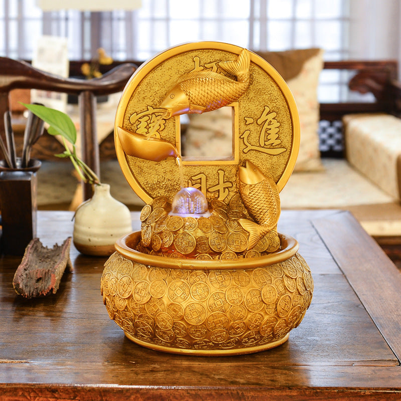 Feng Shui Fish Water Fountain Ornament for Home & Office Decor - Gold, Trumpet, US