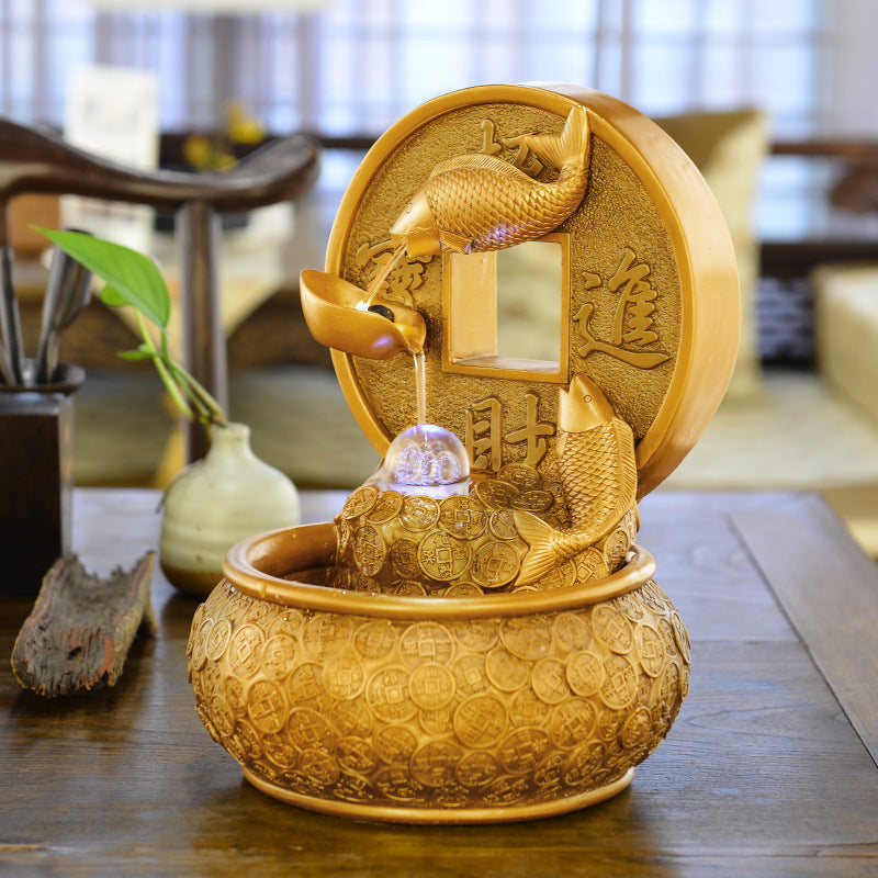 Feng Shui Fish Water Fountain Ornament for Home & Office Decor - Gold, Trumpet, US
