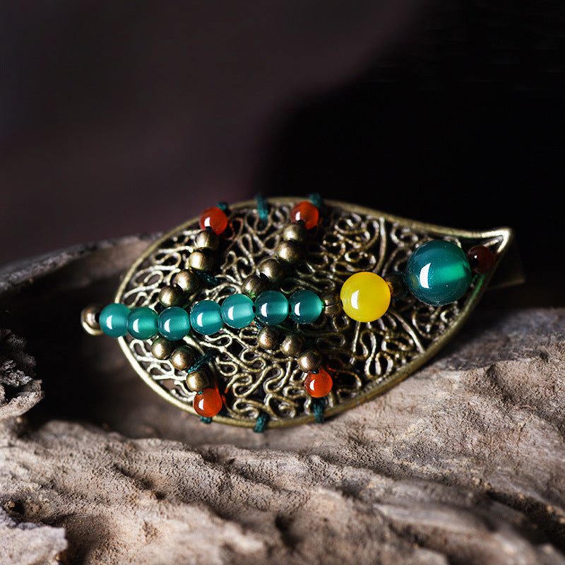 Leaf-Shaped Agate Hairpin - Women's Hair Accessory