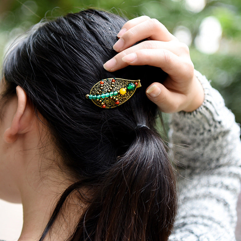 Leaf-Shaped Agate Hairpin - Women's Hair Accessory