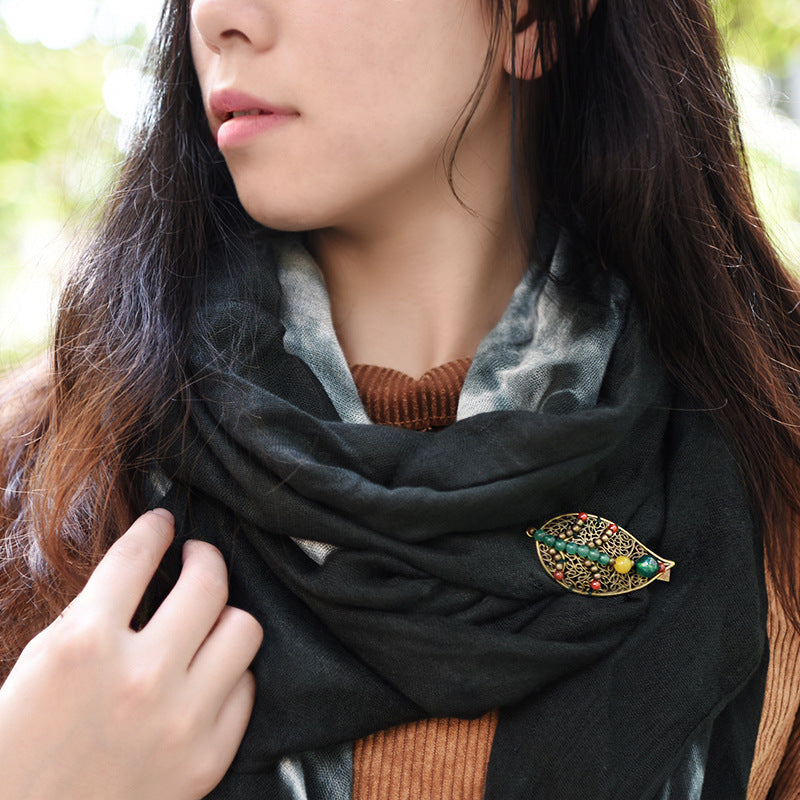 Leaf-Shaped Agate Hairpin - Women's Hair Accessory
