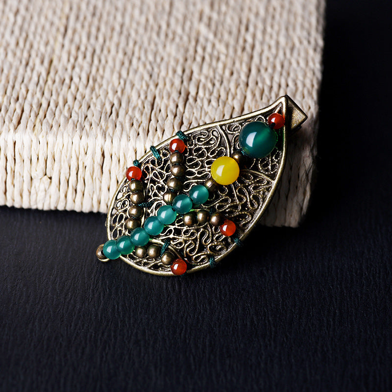 Leaf-Shaped Agate Hairpin - Women's Hair Accessory