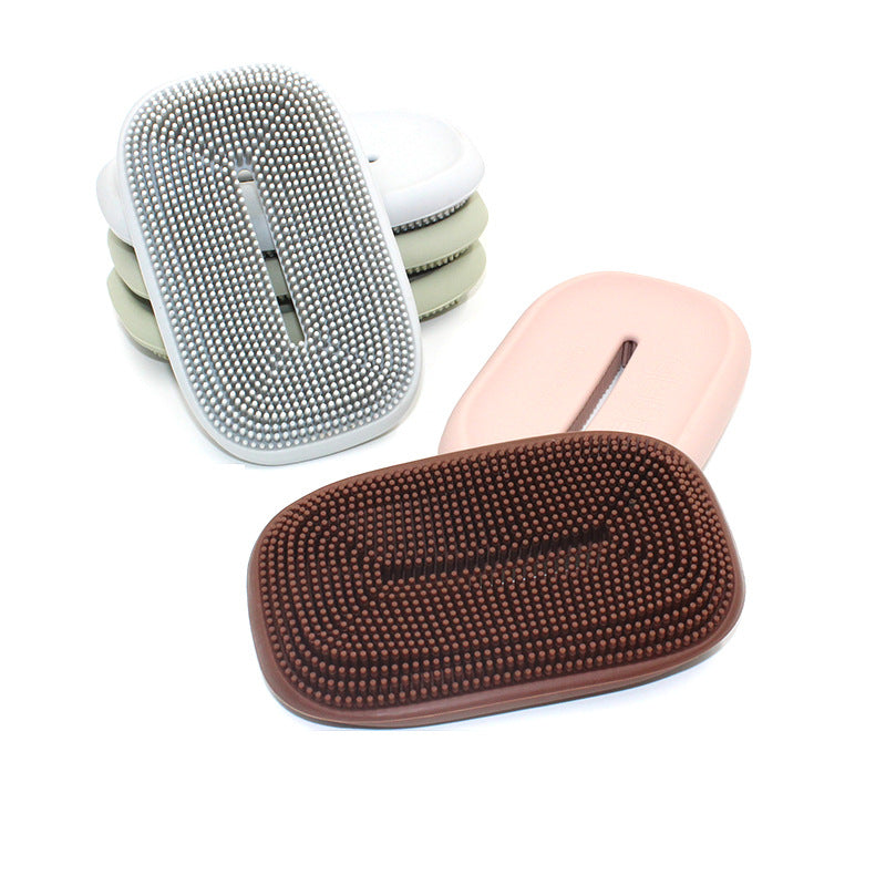 Double-Sided Silicone Soap Holder Box with Brush - Multifunctional Bathroom & Kitchen Storage