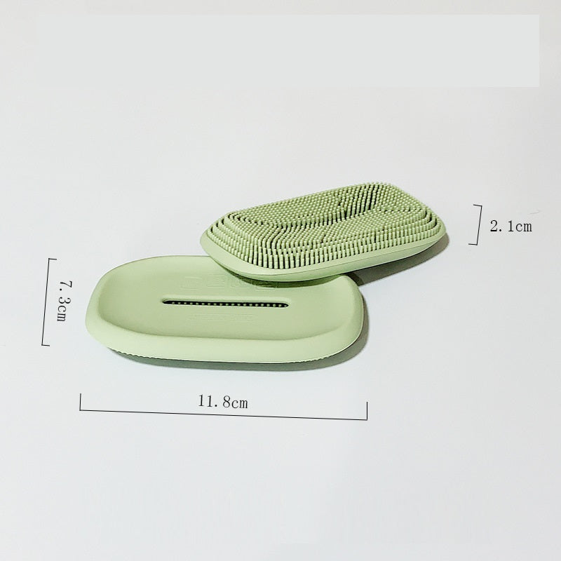 Double-Sided Silicone Soap Holder Box with Brush - Multifunctional Bathroom & Kitchen Storage