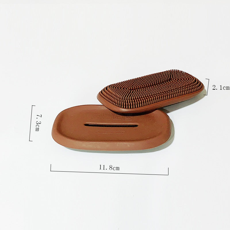 Double-Sided Silicone Soap Holder Box with Brush - Multifunctional Bathroom & Kitchen Storage