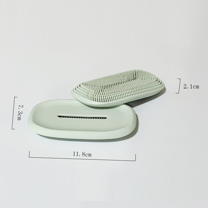 Double-Sided Silicone Soap Holder Box with Brush - Multifunctional Bathroom & Kitchen Storage