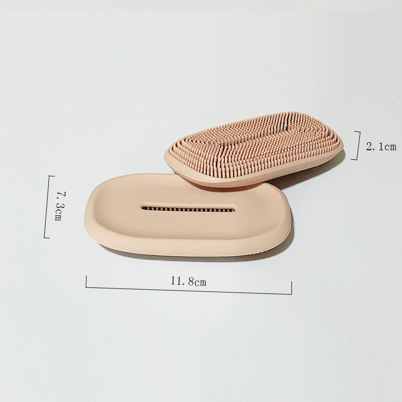 Double-Sided Silicone Soap Holder Box with Brush - Multifunctional Bathroom & Kitchen Storage