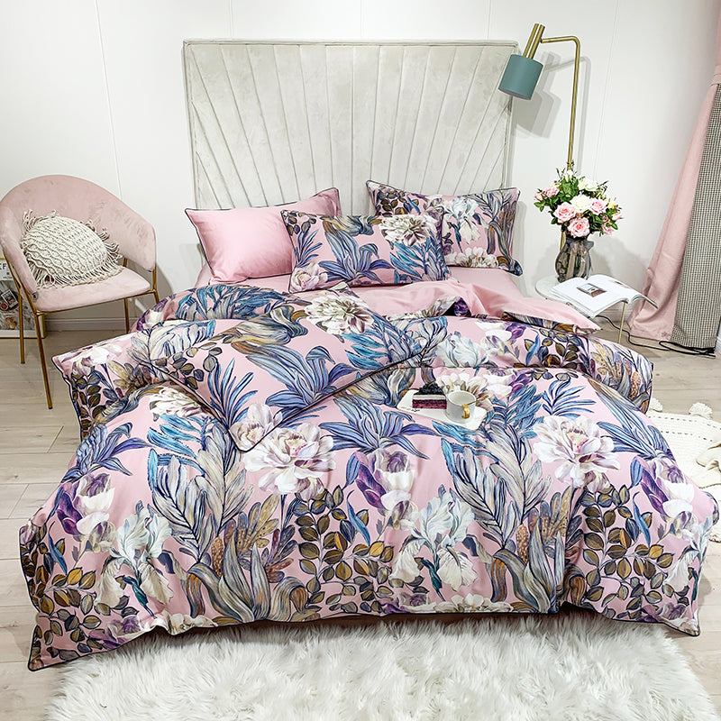Cotton Duvet Cover Set with Bed Sheet - Full/Queen Sizes, Four-Piece Bedding Set