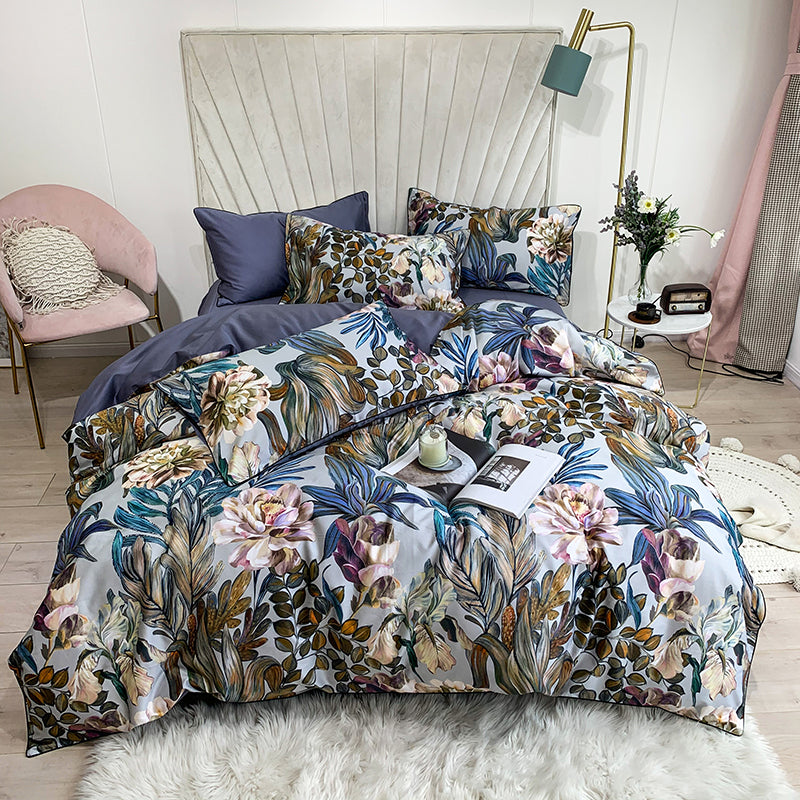 Cotton Duvet Cover Set with Bed Sheet - Full/Queen Sizes, Four-Piece Bedding Set