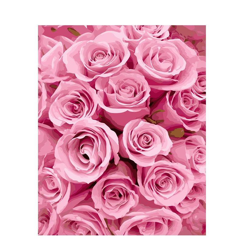 Frameless Pink Rose Oil Painting - 40x50cm Landscape Wall Decor