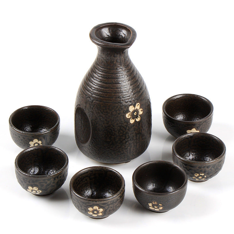 Retro Ceramic Sake Pot Set with Black Gold Jug - Home & Garden