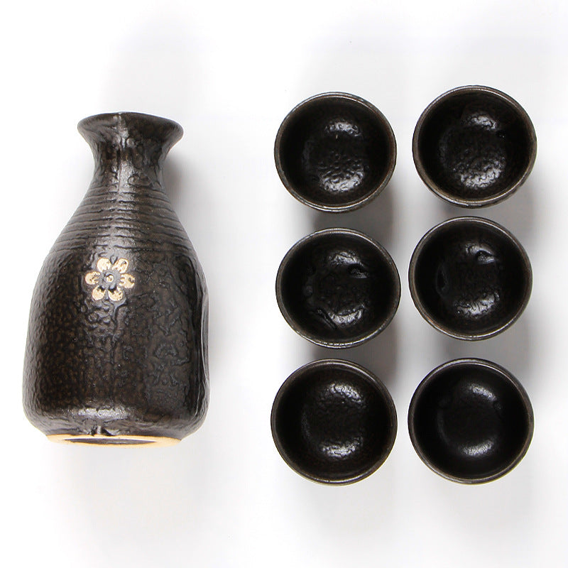 Retro Ceramic Sake Pot Set with Black Gold Jug - Home & Garden