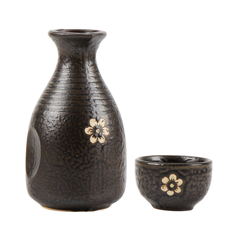 Retro Ceramic Sake Pot Set with Black Gold Jug - Home & Garden