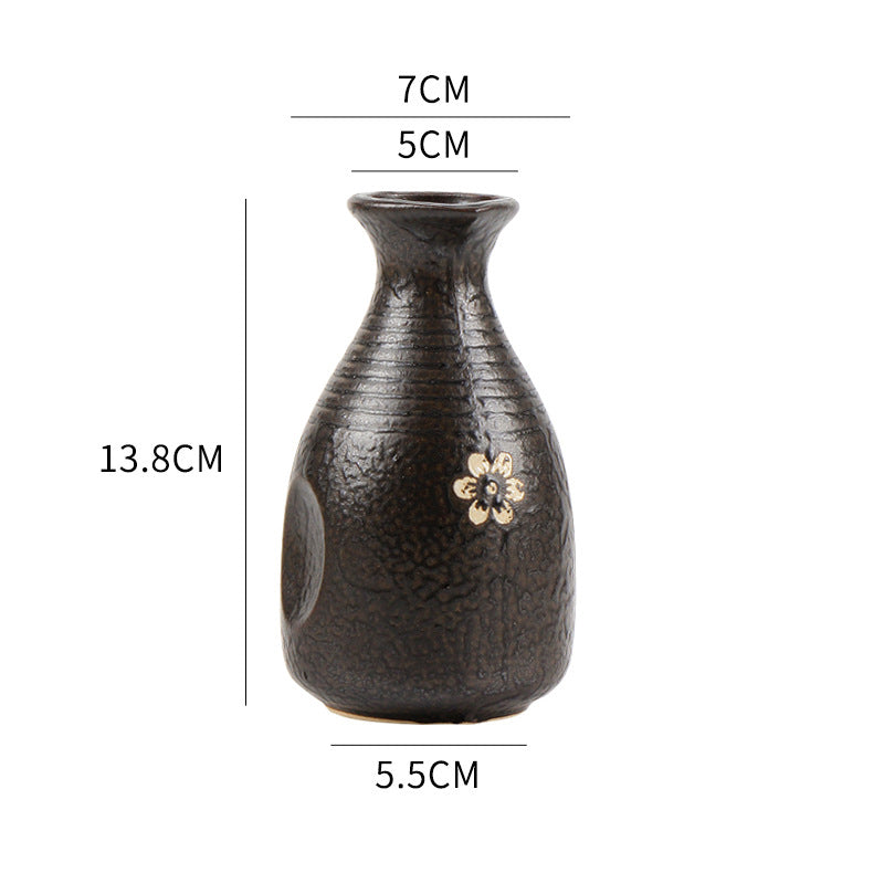 Retro Ceramic Sake Pot Set with Black Gold Jug - Home & Garden