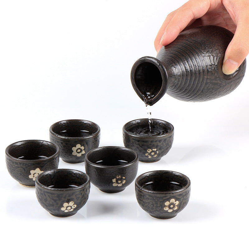 Retro Ceramic Sake Pot Set with Black Gold Jug - Home & Garden