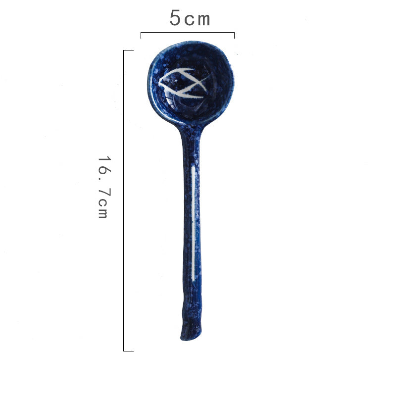 Japanese Ceramic Soup Spoon Long Handle Household Kitchenware