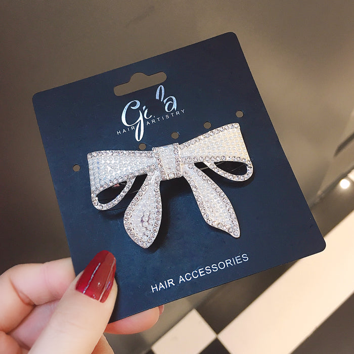 Pearl Bow Hair Clip - Silver