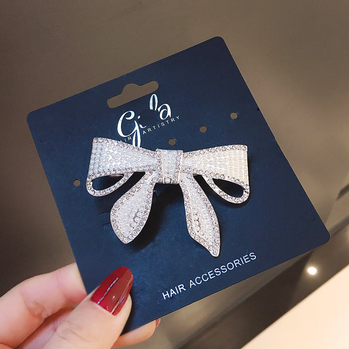 Pearl Bow Hair Clip - Silver