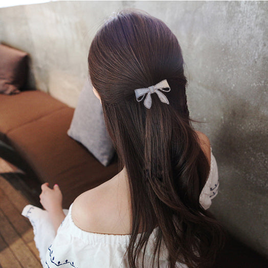 Pearl Bow Hair Clip - Silver