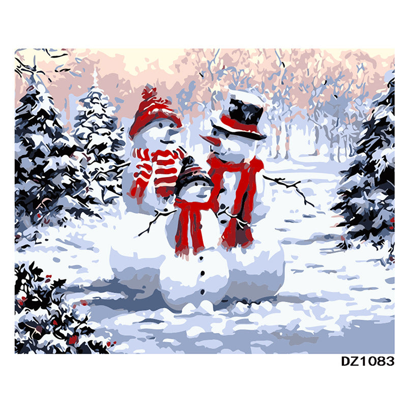 Snowman Hand Drawn Cartoon Digital Oil Painting for Home Decor 40x50cm
