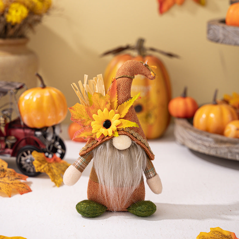 Thanksgiving Decor Standing Faceless Doll Ornaments Harvest Season Maple Leaf Sunflower