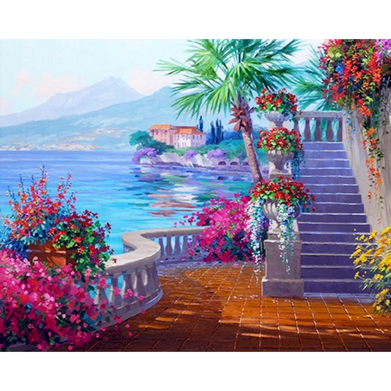 Digital Oil Painting with Frame - Mountain House Landscape Wall Art
