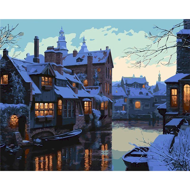 Digital Oil Painting with Frame - Mountain House Landscape Wall Art