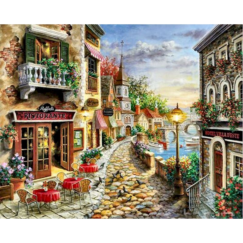 Digital Oil Painting with Frame - Mountain House Landscape Wall Art