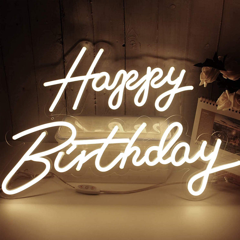 Happy Birthday Neon Sign - Holiday Party Decoration, White LED Light