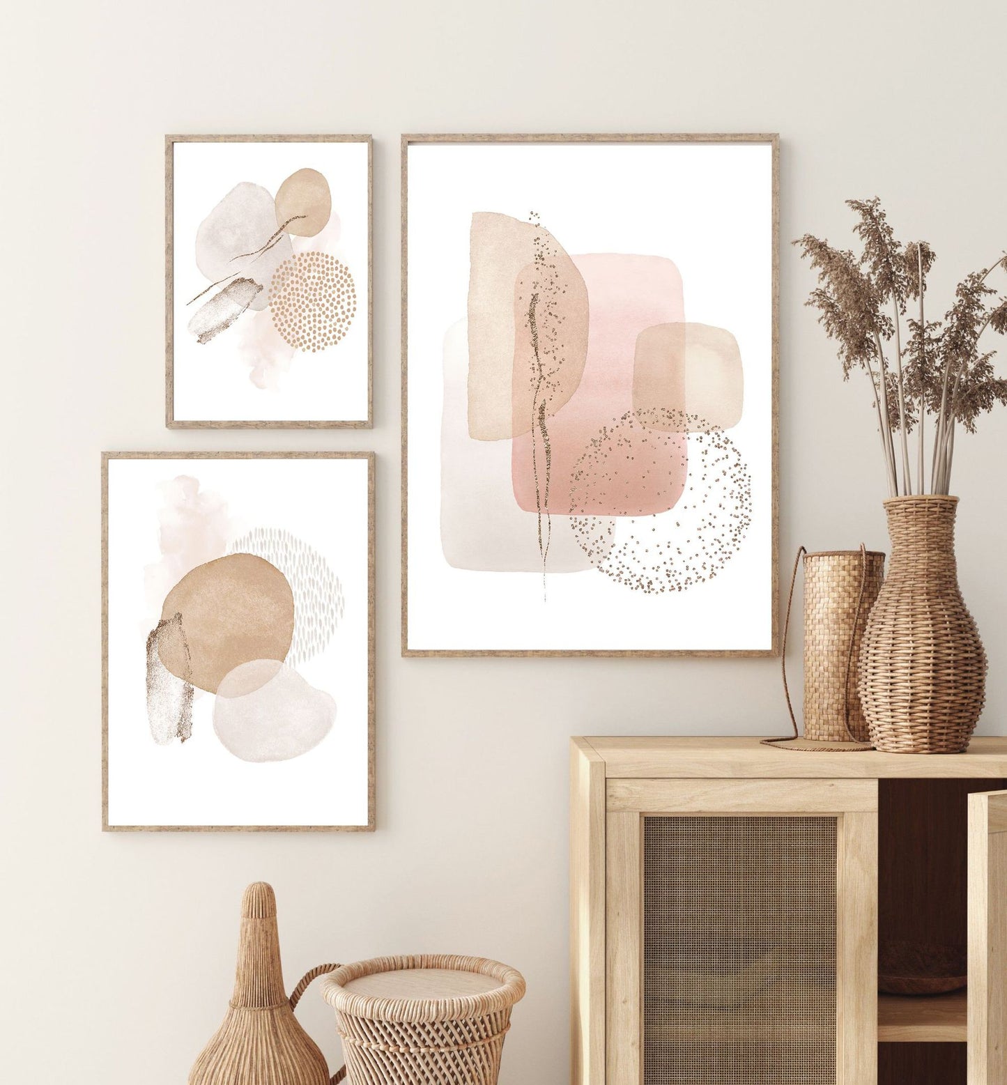 Abstract Geometric Gold Foil Wall Art for Living Room Decor - Frameless Canvas Painting