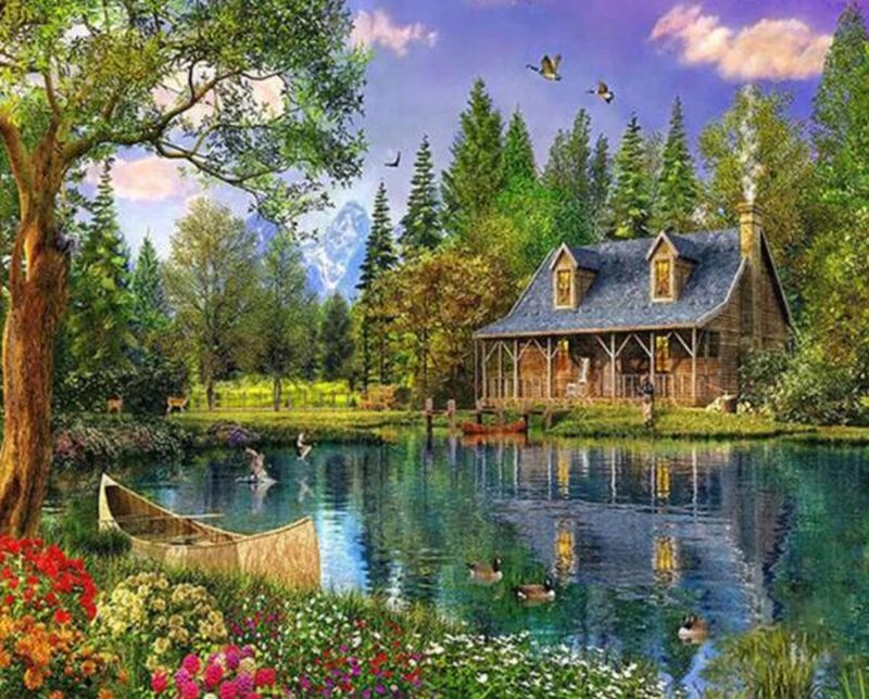 Oil Painting by Number Kit - Landscape, Linen Canvas, No Frame