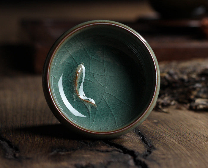 Celadon Tea Set with Fish-Shaped Tea Cups - Geyao Ice Cracked Glazed Small Tea Bowls