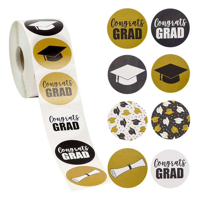 Graduation Cap and Diploma Round Stickers - School & Party Supplies, 500 Pack