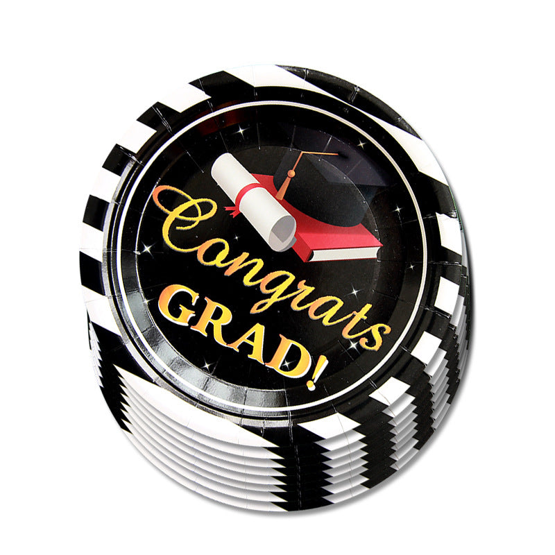 Disposable Graduation Theme Tableware Set – Plates, Cups & More for Party