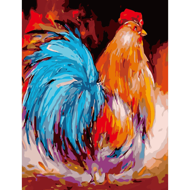 Digital Oil Painting Animal Chicken Wall Art Frameless Blue