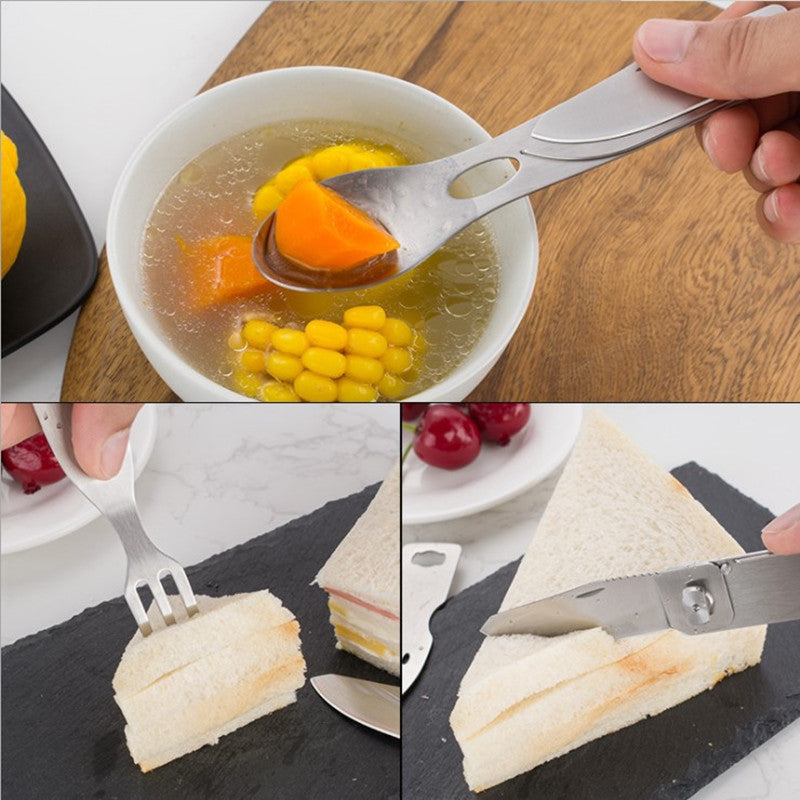 Stainless Steel Portable Tableware Set Fork Knife Spoon Combination Silver