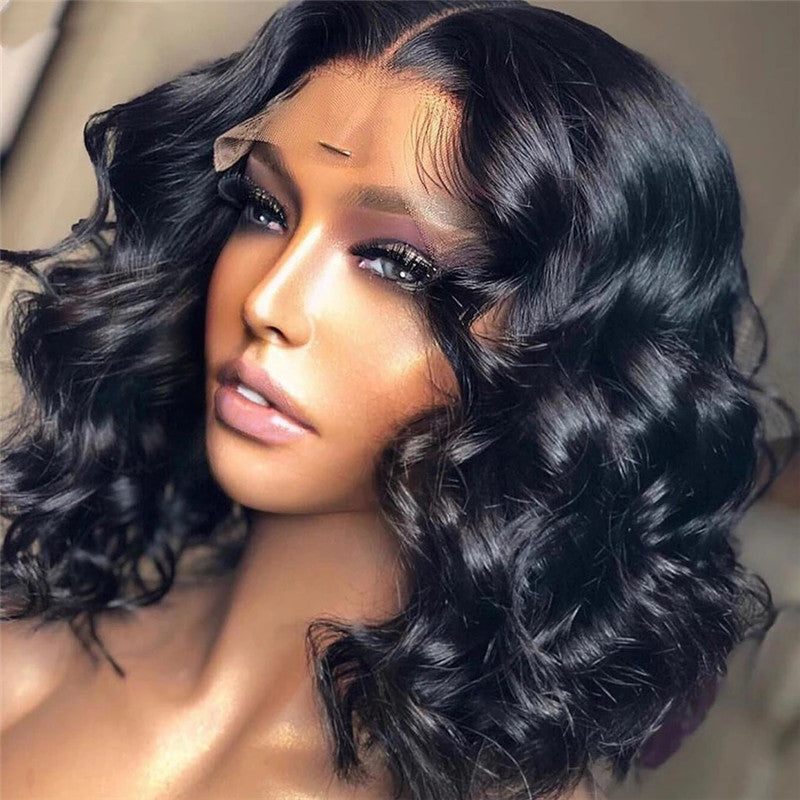 European & American Short Curly Lace Front Wig for Ladies - Black