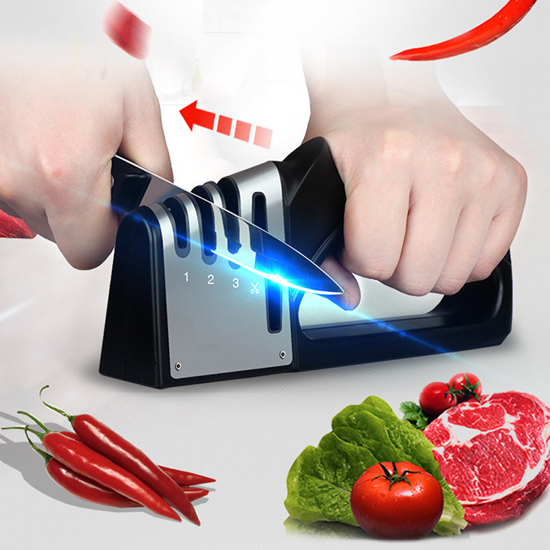 Manual Kitchen Four-In-One Sharpener - Multifunctional Stainless Steel Knife Sharpener