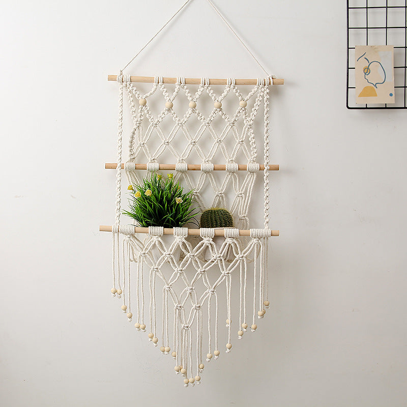 Woven Tassel Cotton Rope Storage Wall Hanging - Nordic Home Decor