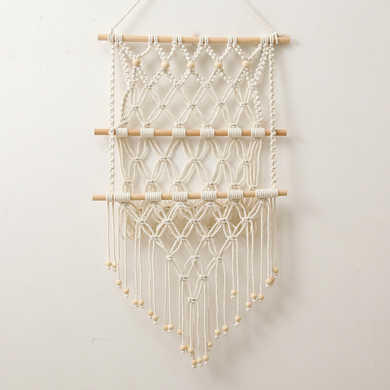 Woven Tassel Cotton Rope Storage Wall Hanging - Nordic Home Decor