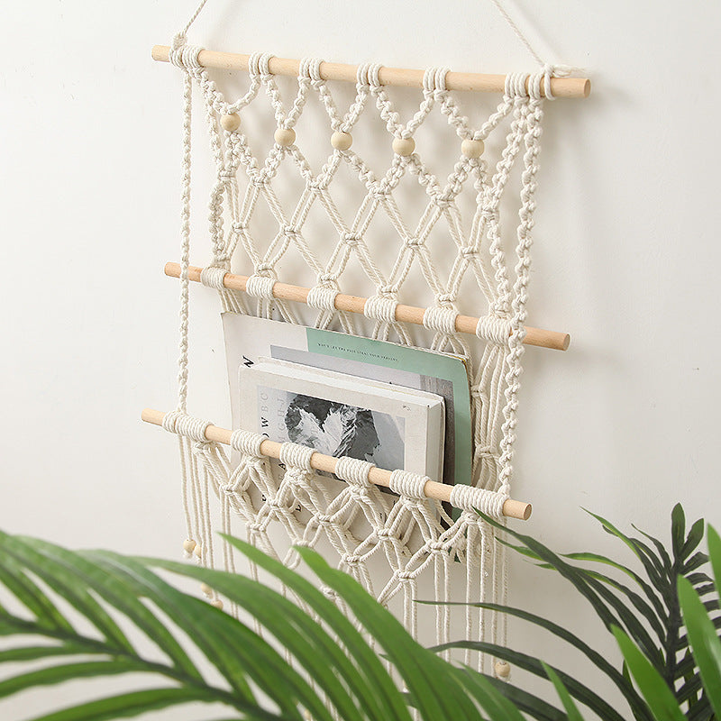 Woven Tassel Cotton Rope Storage Wall Hanging - Nordic Home Decor